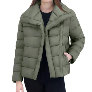 Chaqueta de plumón para mujer, estilo nuevo, cierre cruzado en la parte inferior, de alta calidad, resistente al viento, color liso, 100% plumón, acolchada con poliéster. - Product Image 5