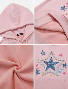 Unisex personalizado para hombre de peso pesado pulóver Sudadera con capucha Vintage Denim estrella apliques bordado 100% algodón ropa de calle de gran tamaño al por mayor - Product Image 6