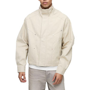 แจ็กเก็ตกันลมกันน้ำกลับด้านได้ดีไซน์หรูหรา2025ใหม่โลโก้ออกแบบได้ตามต้องการปักด้านหน้ากรวยคอสีเบจ - Product Image 1