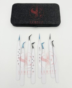 Pinzas de Precisión para Extensión de Pestañas de Acero Inoxidable, Antiestáticas, Duraderas, con Agarre Extra, Personalizables, Puntas Blancas, Azules y Negras, 10 mm - Product Image 6