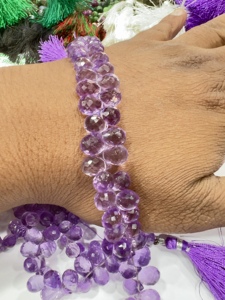 Natural Pink Amethyst Quartz Faceted Briolette Teardrops Beads 8 Inch Strand 5-7mm Approx. <b>Cushion</b> Cut Pink Gemstone - Product Image 3