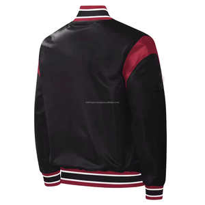 Veste bomber en satin noir et marron élégante, écologique, faite à la main, en gros, pour hommes, commandes personnalisées, col et poignets côtelés rayés, OEM - Product Image 3