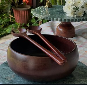 Bol de service en bois rond très vendu, idéal pour mélanger les salades, décoration de la maison, service de collations, bol de service pour la maison au meilleur prix - Product Image 4