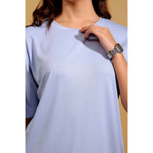 T-shirt classique d'été, écologique, à col oversize, coupe décontractée, manches courtes, tissu en coton tensil, pour un style quotidien sans effort - Product Image 2