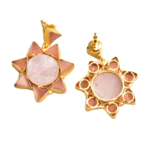 Pendientes de Racimo de Latón Premium, Chapados en Oro, Hechos a Mano, con Acabado de Latón Satinado Semiprecioso, Pieza de Diseño Moderno de Alta Calidad - Product Image 3