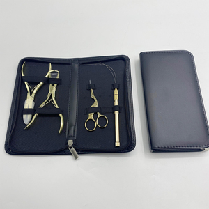 Titanium Black Hair Extension Tools Kit with Micro Beads Closer Plier Loop <b>Threader</b> Scissors Weaving <b>Needles</b> and Clips OEM - Product Image 4
