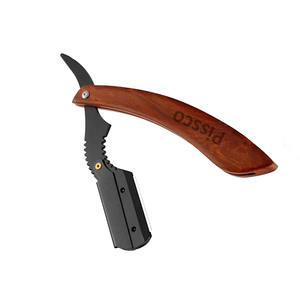 Wholesale Customized Low MOQ Sharp Barber Black Blade Shaving Razor Folding Straight <b>Edge</b> Wood Handle Safety Razor for Men - Product Image 5