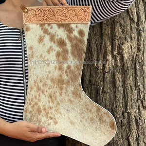 Vente chaude personnalisé 16 "grand bas de vacances de Noël Western usiné à la main en cuir de vachette Floral bas d'arbre de Noël - Product Image 2