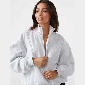 เสื้อสเวตเชิ้ตผู้หญิงแบบซิปครึ่งตัว คอตั้ง |   เสื้อฮู้ดกีฬาสำหรับออกกำลังกาย |   ผู้ผลิต OEM รับผลิตสินค้าภายใต้แบรนด์ของลูกค้า ขายส่ง - Product Image 4