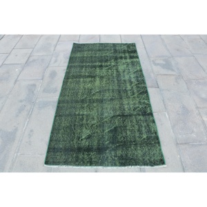Tapis turc 2,8 x 5,6 pieds, tapis d'appoint vintage, tapis en laine à motifs de plantes et d'arbres verts - Product Image 1