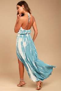 Traje de verano para mujer con patrón de puntos florales teñido de corbata hecho a mano con espalda descubierta largo Maxi mangas naturales hasta el suelo lavable - Product Image 3