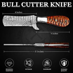 Cuchillo cortador de toro de acero de Damasco afilado EDC cuchillo de hoja fija cuchillo de caza Ideal para desollar Camping y actividades al aire libre - Product Image 2