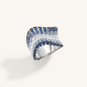 Luxury Blue Sapphire <b>Crystal</b> Statement Cocktail <b>Ring</b> for Women White Gold Plated Designer Wedding Party Jewelry - Product Image 2