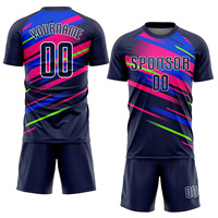 Uniforme de Fútbol Sublimado Personalizado, Jersey Azul Marino, Rosa y Azul Claro, Pantalones Cortos, Ropa Deportiva de Equipo, Fabricante de Calzado Atlético