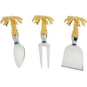 Esparcidor de queso Chapado en plata de acero inoxidable, cuchillo de queso con mango de palmera dorada de latón para vajilla y uso de vajilla para el hogar - Product Image 1