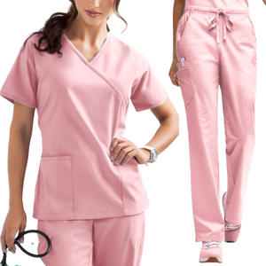 Uniformes médicos profesionales, conjuntos higiénicos de algodón y poliéster, Spandex, movimiento libre y fácil, servicio OEM, trajes de fregado elásticos - Product Image 3