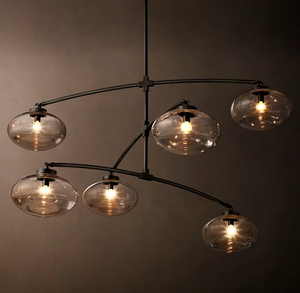 Luminaire suspendu artisanal en acier, laiton massif et <span class=keywords><strong>verre</strong></span> soufflé avec six globes en <span class=keywords><strong>verre</strong></span>, hauteur réglable, <span class=keywords><strong>pour</strong></span> chambre à coucher, maison, hôtel - Product Image 2