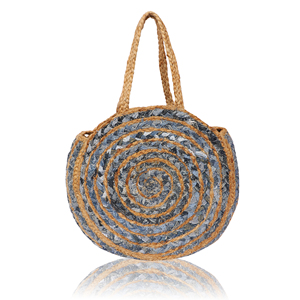 Sac fourre-tout rond bohème en jute avec fermeture ouverte durable, sac à main de plage pour femme à usage quotidien avec pompons - Product Image 2