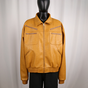 OEM Classic Unisex recortada chaqueta de cuero chaqueta de bombardero de solapa con cremallera de cuero personalizado Varsity chaqueta para los hombres - Product Image 1