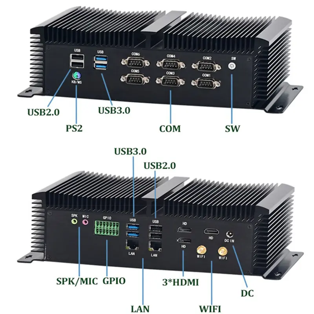 Dual LAN Mini Industrial PC Windows 11 OS Core I5-10200H I7-10750H Supports 3 Monitors Kiosk Payment 6xCOM DDR4 Memory New AU US