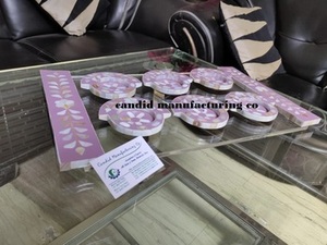 Posavasos redondo de mármol con mango de nácar, bandeja acrílica para uso doméstico, de regalo de Ramadán Idea, bandeja de seis platos - Product Image 3