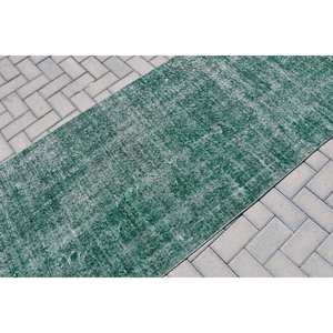 Alfombra Turca Vintage de Lana Verde Ecológica de Pelo Medio, 31 x 102 pies, Diseño Clásico Rectangular Grande con Parches para Comedor - Product Image 5