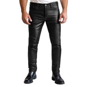 2025 nouveau Design solide noir hommes pantalons en cuir respirant personnalisable taille moyenne Style décontracté foncé lavage toile tissu non tissé - Product Image 4