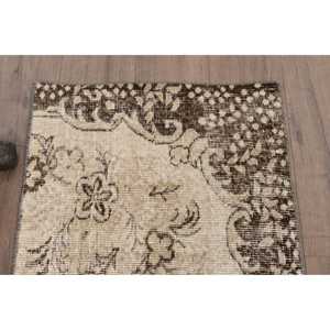 Turkish <b>Wool</b> Small Rug 2x5 ft (62x151 Cm) Vintage <b>Brown</b> Moroccan Patchwork Rug with Latex Backing - Product Image 4