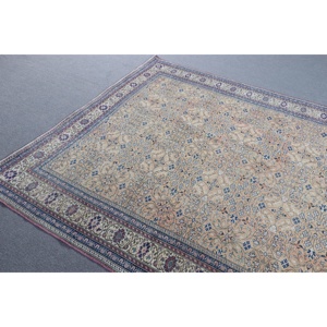 พรมวินเทจตุรกีขนาดใหญ่ 6.3x9.5 ฟุต พรมขนสัตว์สีน้ำเงิน - Product Image 5