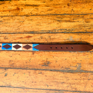 Ceinture de polo pour hommes en cuir véritable vintage safran bleu fait à la main boucle de qualité supérieure longueur personnalisée taille jeune - Product Image 6