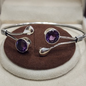 925 argent Sterling excellente qualité coupe ronde améthyste pierre précieuse concepteur fait à la main Unique Vintage personnalisé bracelet pour les femmes - Product Image 5