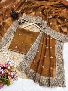 Sari pour femme, vêtement de mariage, doux et crépu, avec broderie, fabricant de mode de Surat, Inde, au prix le plus bas, en vente - Product Image 5