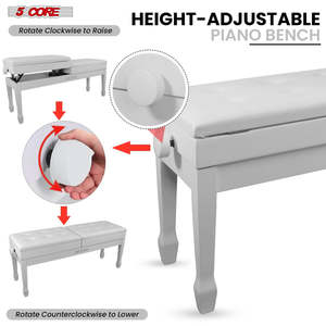 5 Core Duet Piano <b>Bench</b> 3.5 Inch Padded <b>Cushioned</b> Stool Wooden Heavy Duty Musician Chair w Storage - Product Image 6