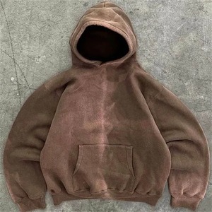 Custom 500 GSM Vintage Distressed 100% Cotton Full Zipper Street Hoodie Sun Faded French Terry Oversized Heavyweight Winter - Product Image 2