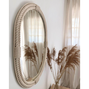 Espejo de Pared Decorativo Náutico Costero Hecho a Mano, Diseño Ovalado Elegante con Cuerda Trenzada para Colgar Arte - Product Image 2
