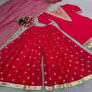 Dernier Designer Lourd Faux Georgette Broderie Séquence Travail Sharara Costume Par FabZone - Product Image 1