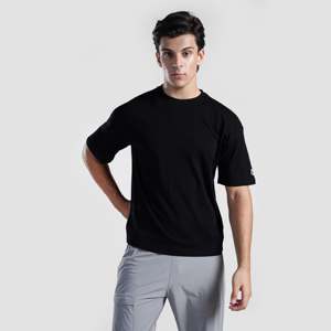 T-shirt de sport GA Prime 100% coton respirant en jersey noir uni 200 grammes pour l'entraînement, sérigraphie - Product Image 1