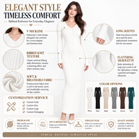 FNJIA Pull d'hiver personnalisé pour femme, style Europe-Amérique, uni, taille haute, grande taille, robe longue tricotée, pull tricoté d'hiver