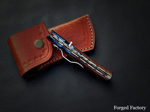 Cuchillo de bolsillo plegable de acero damasco, Funda de cuero con mango personalizable, compatible con OEM para caza, Camping, uso de combate, venta al por mayor - Product Image 3