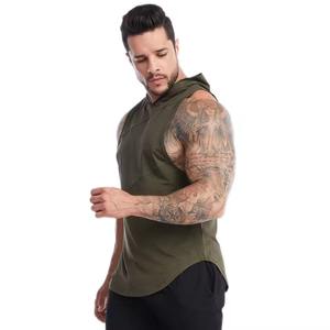 Camiseta de gimnasio con logotipo personalizado, chaleco de entrenamiento de punto informal de algodón y LICRA de compresión transpirable de poliéster 3D sin mangas con capucha - Product Image 5