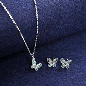 Ensemble papillon classique Silver Verde en or/or plaqué/or rose, avec zircon, grenat, améthyste, diamant, perle, or, pour mariage, fête, cadeau - Product Image 2