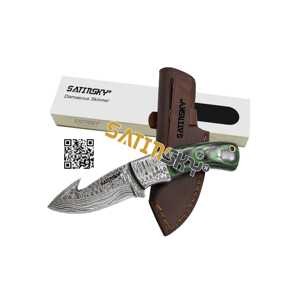 Couteau de poche damas en manche en bois avec gaine en cuir de 6 "cadeau de chasse manuel à haute teneur en carbone 1095 + 15N20 - Product Image 3