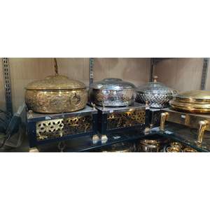 Chafing Dish Comercial de Acero y Latón Pulido Antiguo con Impresión en Grabado - Product Image 3