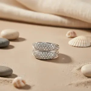 Women's Silver Cocktail <b>Ring</b> with Cubic Zirconia Pave <b>Crystal</b> <b>Rings</b> - Product Image 1