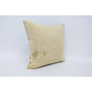 Subtle Striped Beige Wool 16x16 Inch <b>Pillow</b> Woven Vintage Pattern Kantha Patchwork - Product Image 3