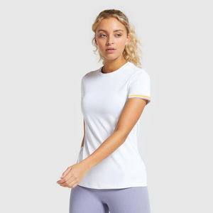 Camisetas de Mujer en Oferta, Manga Corta Ajustada, Diseño de Líneas Rojas y Negras de Verano, Logotipo Personalizable - Product Image 1