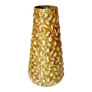 Vase en métal texturé avec feuille d'or de luxe, vase à fleurs ovale abstrait moderne, vase décoratif haut de gamme pour le bureau et la maison, vases en métal - Product Image 3