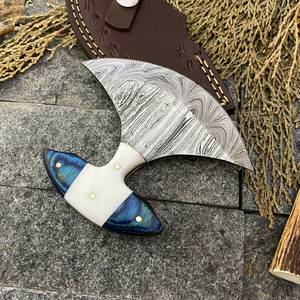 Custom Handmade Damascus Steel Ulu <b>Knife</b> with Wood <b>Bone</b> <b>Handle</b> & Stainless Steel Sheath <b>for</b> DIY & OEM Manufacturing - Product Image 5