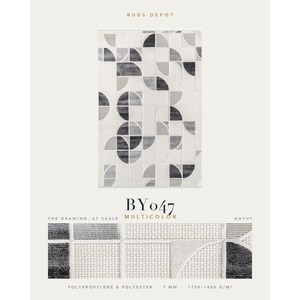 พรมโพลีโพรพิลีนและโพลีเอสเตอร์ขายส่ง รุ่น BOYUT BY047 หลากสี ผลิตด้วยเครื่องจักร พรมตุรกี สำหรับห้องนั่งเล่น โครงการโรงแรม - Product Image 2
