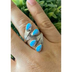 Anillos Ajustables de Ópalo Azul y Plata de Ley de Mark Barney, Anillo de Latón con Forma de Número y Engaste de Bisel Chapado en Oro Rosa, Regalo para Él - Product Image 2